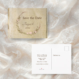 Rustikale Alt-Papier-Hochzeit Save the Date Ankündigungspostkarte