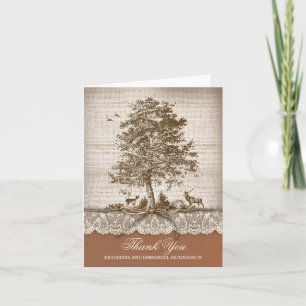 Rustikale alte Baum-Jute-Spitze-Hochzeits-Dankesch Dankeskarte