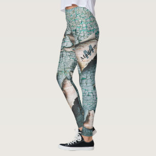 Rustikale alte blaugrüne Farbe Holz Custom Monogra Leggings