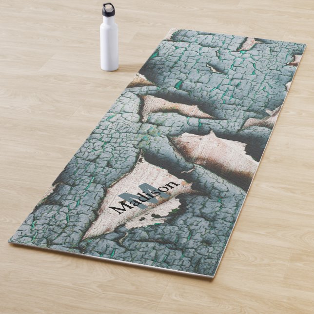 Rustikale alte blaugrüne Farbe Holz Custom Monogra Yogamatte (Beispiel)