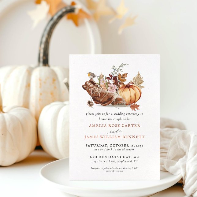 Rustikale alte Stiefel fallen Pumpkin Farm Boho We Einladung (Rustic Old Boots Fall Pumpkin Farm Boho Wedding Invitation)