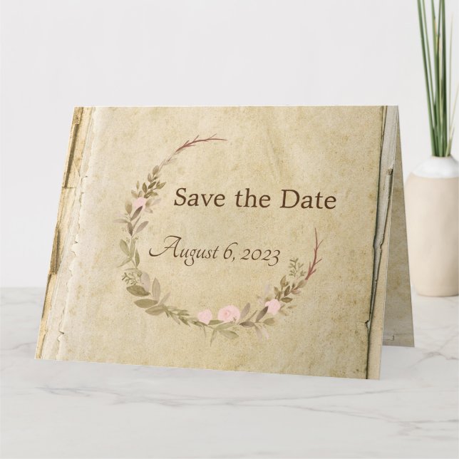 Rustikale Altpapierkarte Save the Date Karte (Vorderseite)