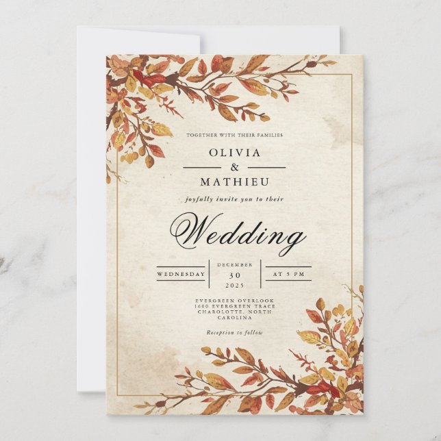 Rustikale Amber Foliage Arch Wedding Einladung (Vorderseite)