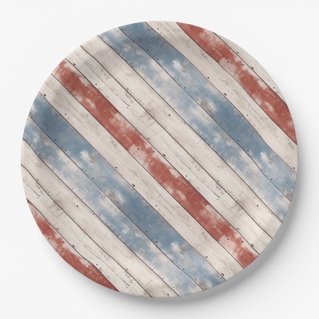 Rustikale Americana-Holzbretter  Pappteller (Vorderseite)