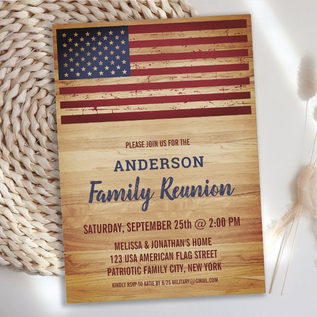 Rustikale amerikanische Flagge Patriotic Family Wi Einladung (Von Creator hochgeladen)