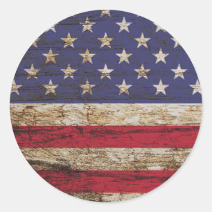 Rustikale amerikanische Flagge Patriotic Vereinigt Runder Aufkleber