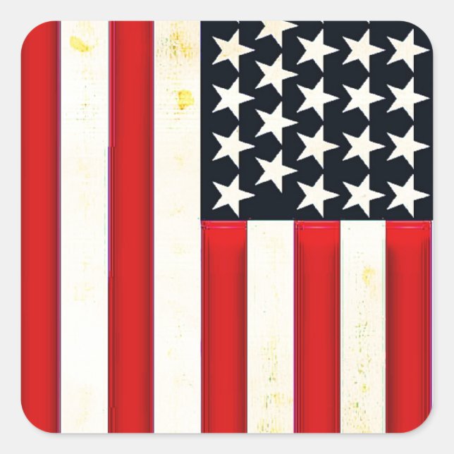 Rustikale amerikanische Flagge Quadratischer Aufkleber (Vorderseite)