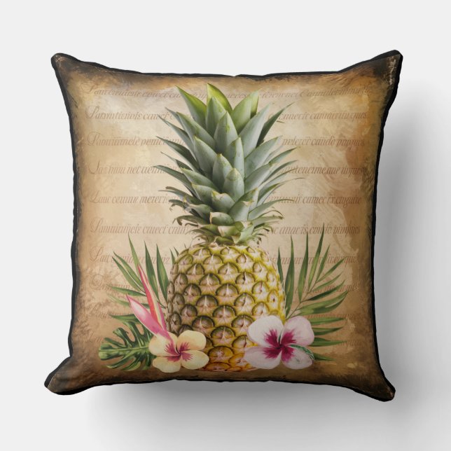 Rustikale Ananas französische Kalligrafie stilvoll Kissen (Vorderseite)
