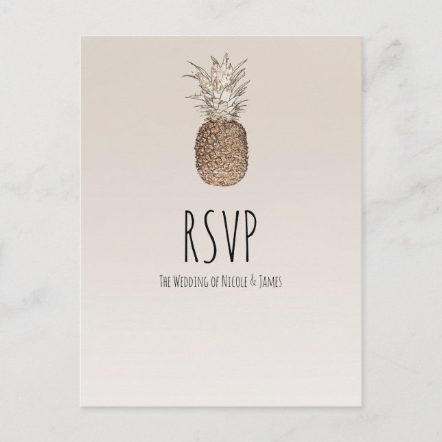 Rustikale Ananas Tropical Hawaiian Wedding RSVP Einladungspostkarte (Vorderseite)