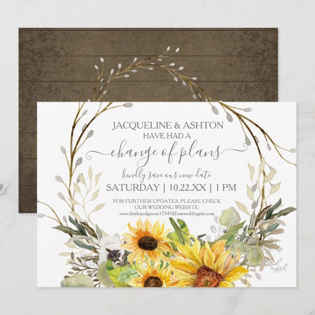 Rustikale Änderung der Pläne Skript Sonnenblumen i Einladung (Vorne/Hinten)