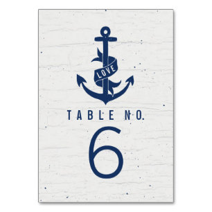 Rustikale Anker-Tischnummernkarten / Navy Tischnummer
