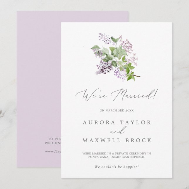 Rustikale Ankündigung von Lilac Elopement (Vorne/Hinten)