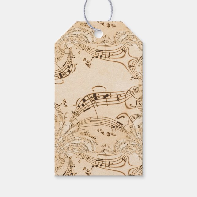 Rustikale antike Musikalische Notizen Geschenktast Geschenkanhänger (Vorderseite)