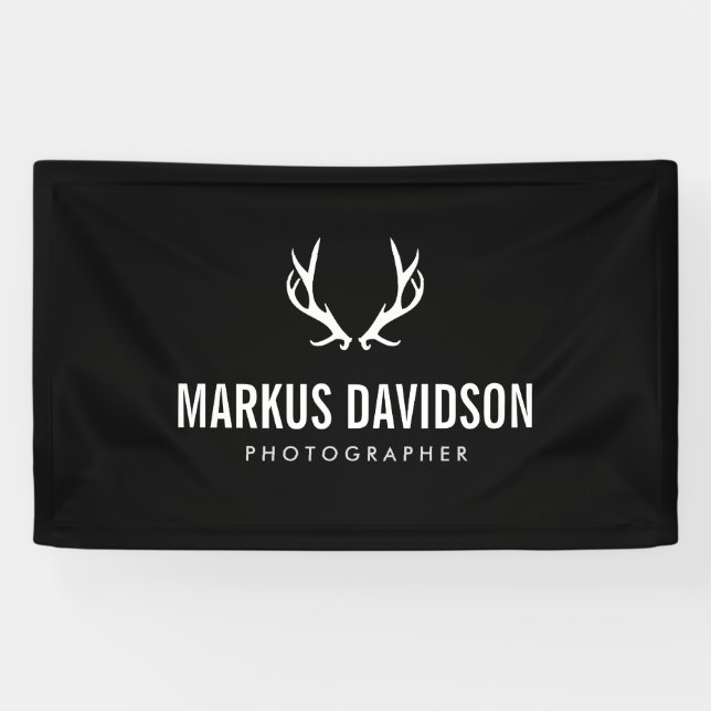 Rustikale Antler auf Schwarzen Fotografen, Handwer Banner (Horizontal)