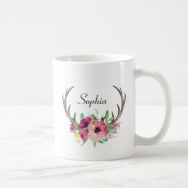 Rustikale Antler Boho Floral mit Monogramm Kaffeetasse