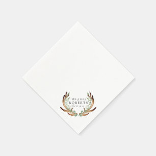 Rustikale Antler & Grüne Individuelle Name Hochz Serviette