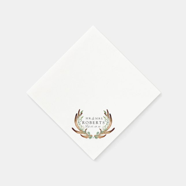 Rustikale Antler & Grüne | Individuelle Name Hochz Serviette (Ecke)