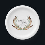 Rustikale Antler & Grüne | Wasserfarbe Mr. & Mrs. Pappteller<br><div class="desc">Von Honey & Birch Studios</div>