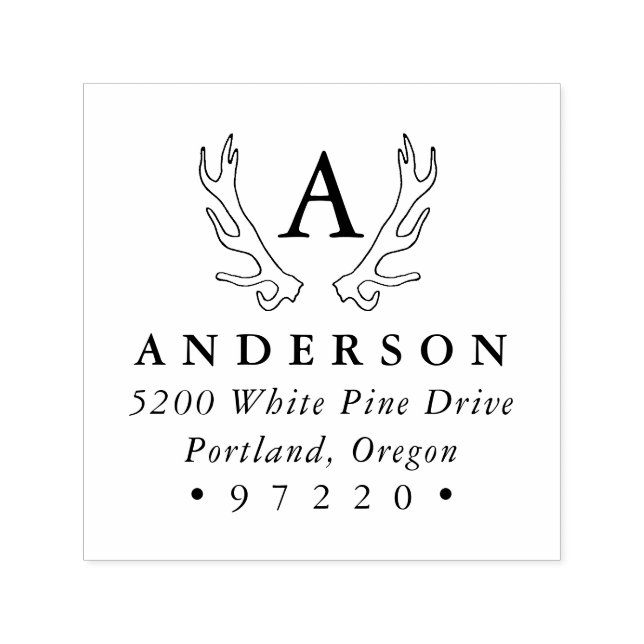 Rustikale Antler Monogramm-Rücksendeadresse Permastempel (Design)