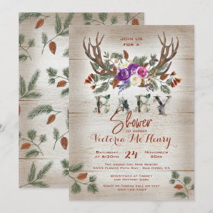 Rustikale Antler & Pine Branches Kinderdusche Einladung