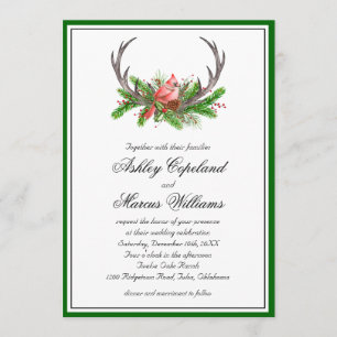 Rustikale Antler und Kardinal-Hochzeit Einladung