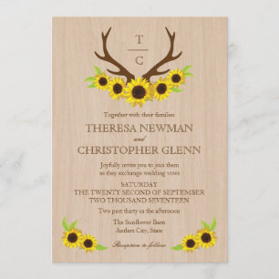 Rustikale Antler und Sonnenblumen Einladung Hochze