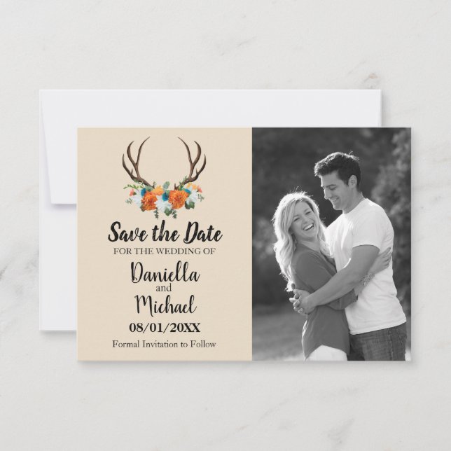 Rustikale Antlers Floral Wedding Save The Date (Vorderseite)