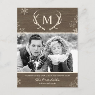 Rustikale Antlers Holiday Postkarte