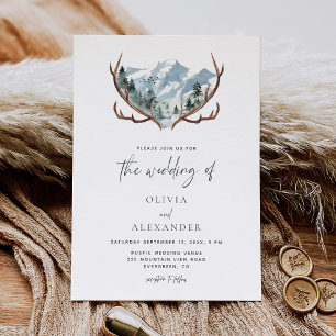 Rustikale Antlers Mountain Hochzeit Einladung