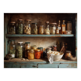Rustikale Apothekergestell-Stillleben Poster