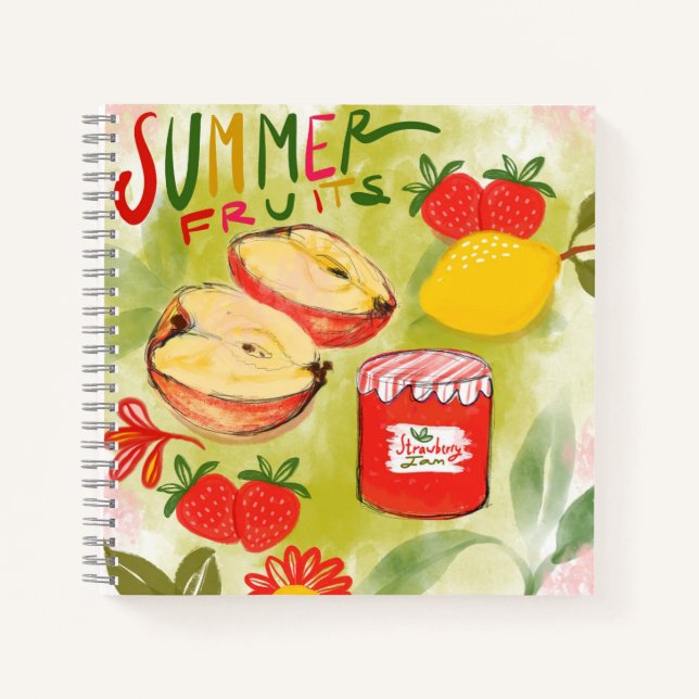 Rustikale Apple & Strawberry Sommerfrüchte Kunst,  Notizbuch (Vorderseite)