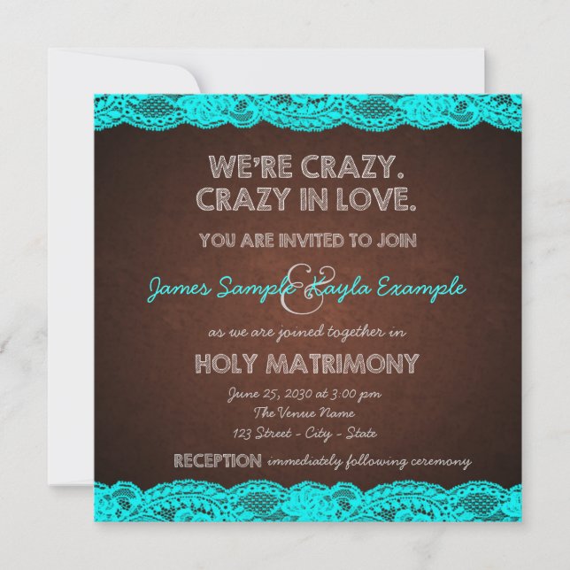 Rustikale Aquamarin Blue and Brown Country Wedding Einladung (Vorderseite)