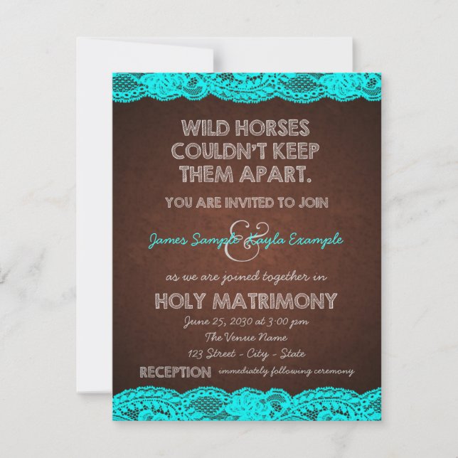 Rustikale Aquamarin Blue and Brown Country Wedding Einladung (Vorderseite)