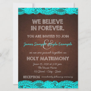 Rustikale Aquamarin Blue and Brown Country Wedding Einladung