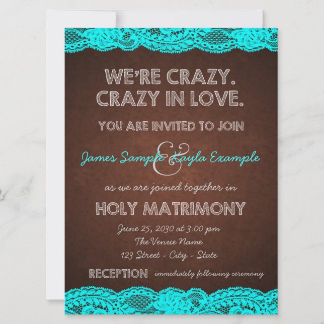 Rustikale Aquamarin Blue and Brown Country Wedding Einladung (Vorderseite)