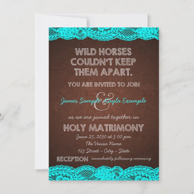Rustikale Aquamarin Blue and Brown Country Wedding Einladung (Vorderseite)