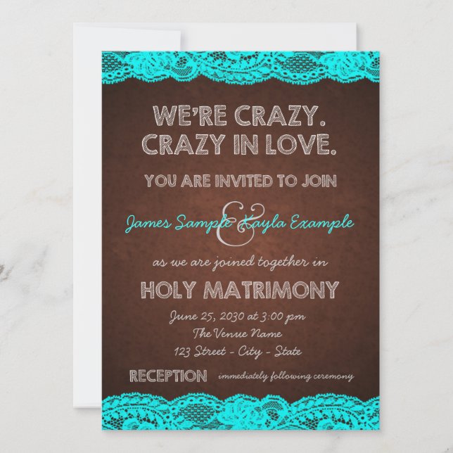 Rustikale Aquamarin Blue and Brown Country Wedding Einladung (Vorderseite)