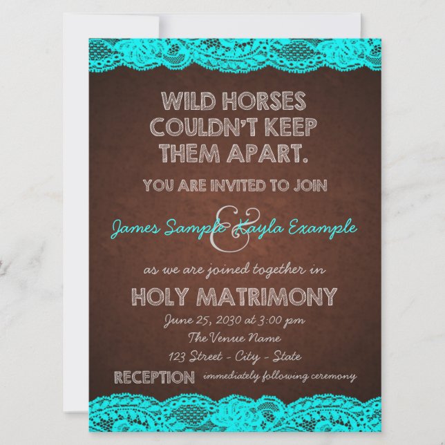 Rustikale Aquamarin Blue and Brown Country Wedding Einladung (Vorderseite)