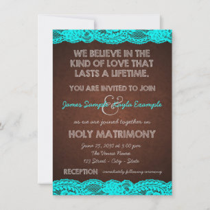 Rustikale Aquamarin Blue and Brown Country Wedding Einladung
