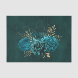 Rustikale Aquamarin-Gold-Grafik, floral Seidenpapier
