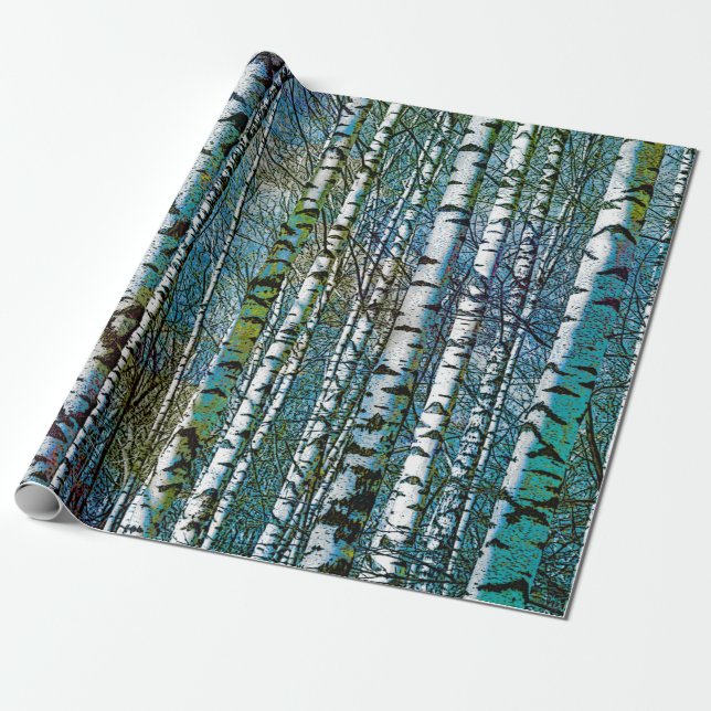 Rustikale Aquamarine Birkenbäume Geschenkpapier (Ungerollt)