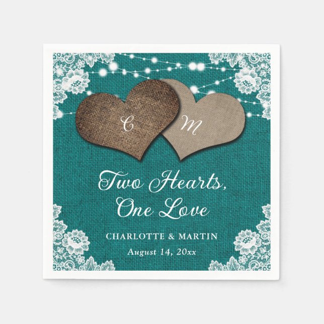 Rustikale Aquamarine Burlap Lace String Lights Hoc Serviette (Vorderseite)