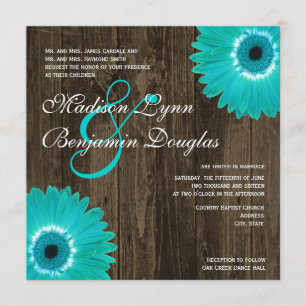 Rustikale Aquamarine Daisy Square Hochzeitseinladu Einladung