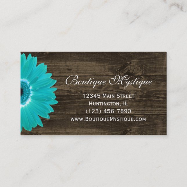 Rustikale Aquamarine Gerber Daisy Business Cards Visitenkarte (Vorderseite)