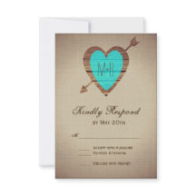 Rustikale Aquamarine Heart Arrow Wedding RSVP Card