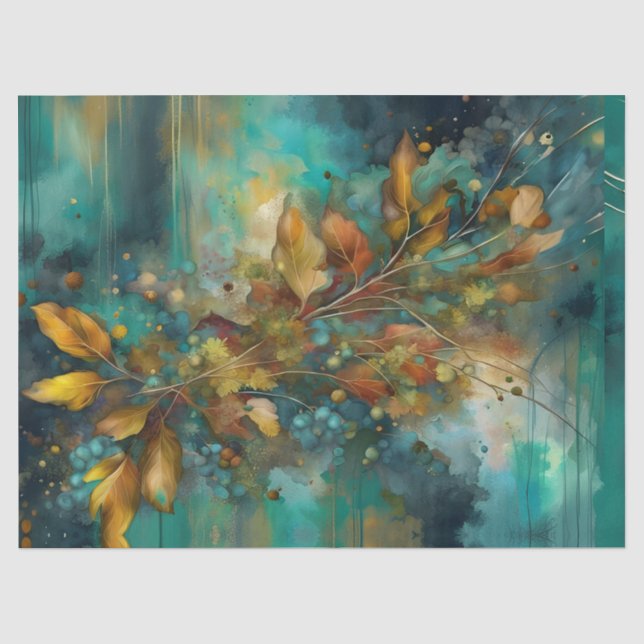 Rustikale Aquamarine Herbstwoche Blätter Blumen Seidenpapier (Vorderseite)