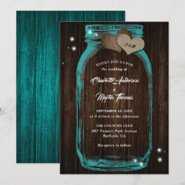 Rustikale Aquamarine Mason Jar Hochzeitseinladunge Einladung