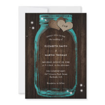 Rustikale Aquamarine Mason Jar Hochzeitseinladunge