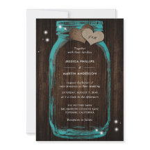 Rustikale Aquamarine Mason Jar Hochzeitseinladunge