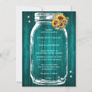 Rustikale Aquamarine Sonnenblume Mason Jar Wedding Einladung